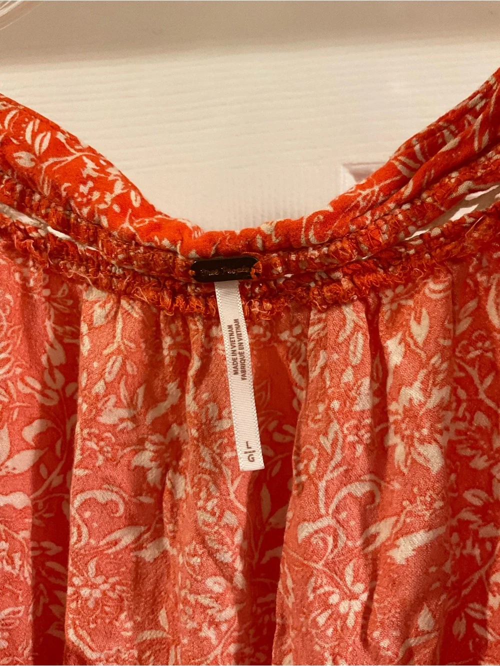 Free People Boho Orange Cream Floral Peasant Top with Lace Trim Size L